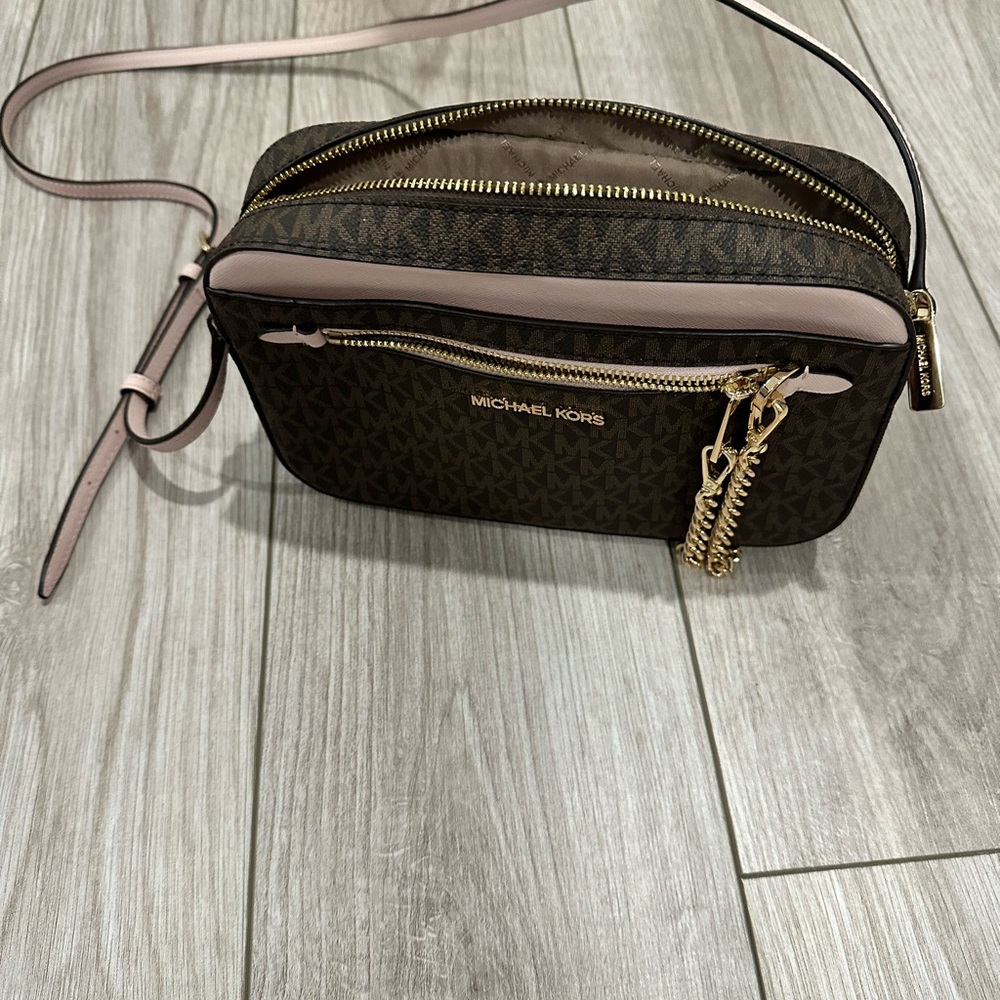 Michael Kors Dark Brown and Light Pink Crossbody Bag